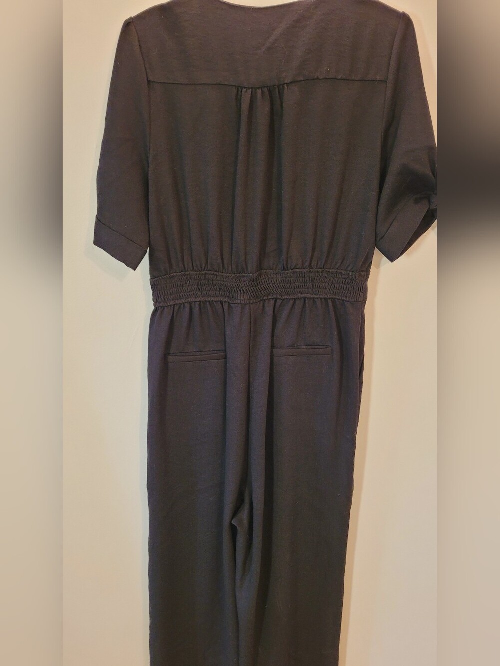 FRNCH Paris Black Short Wrap Bow Sleeve Button-Front Jumpsuit - Size L - Picture 4 of 9